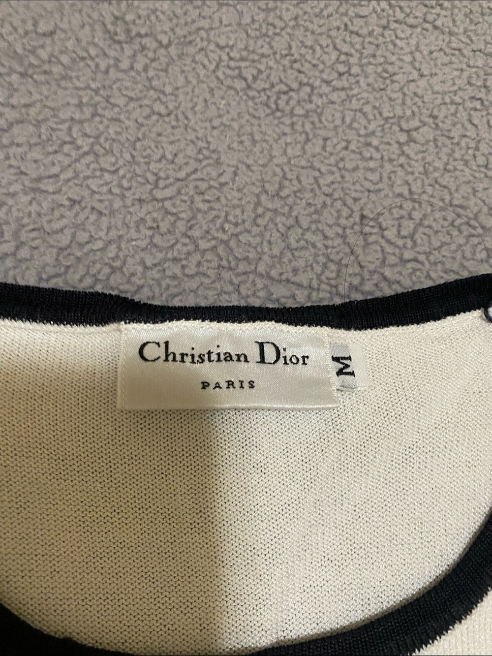 Dior White Knit Short Sleeve Sweater with Black Trim - Picture 3 of 9